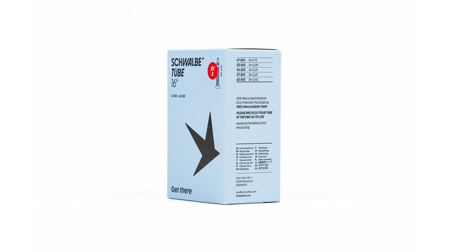 Chambre a air Schwalbe 16 pouces avec valve Presta et Schrader 40 mm pour velo