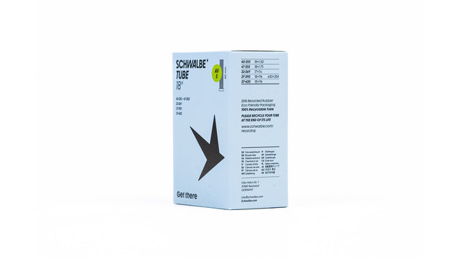 Chambre a air Schwalbe 18 pouces compatible valves Presta et Schrader longueur 40 mm pour velo