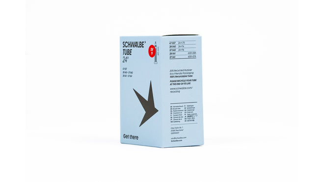 Emballage chambre a air Schwalbe 600 compatible valves Presta et Schrader 40 mm pour velo 24 pouces