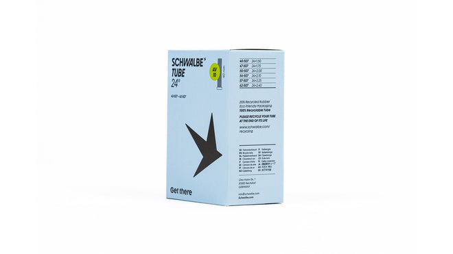 Packaging chambre a air Schwalbe 24 pouces avec valve Presta et Schrader 40 mm pour velo